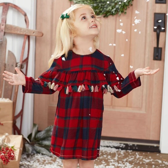 Mud Pie Other - 🎄NWT Mud Pie Tartan Plaid Tassel Dress Baby Toddler Christmas Holiday Girls 5T